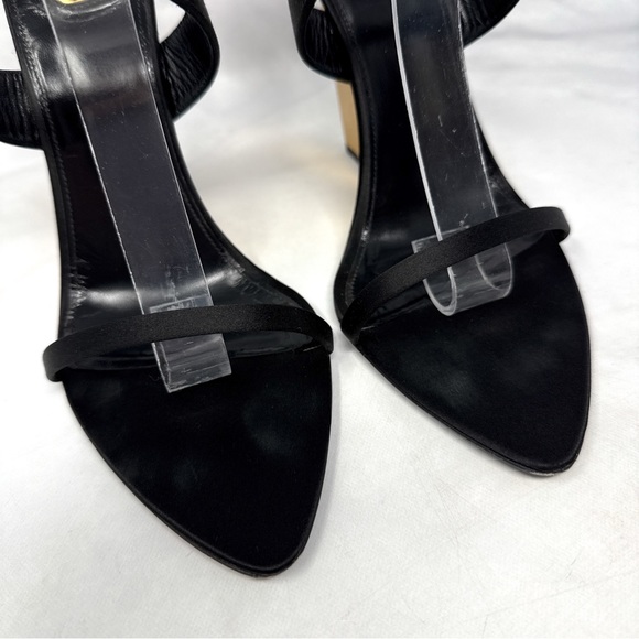 Saint Laurent Salome 110 Silk Satin Metallic Leather Wedge Sandal Heels Black - Picture 6 of 16